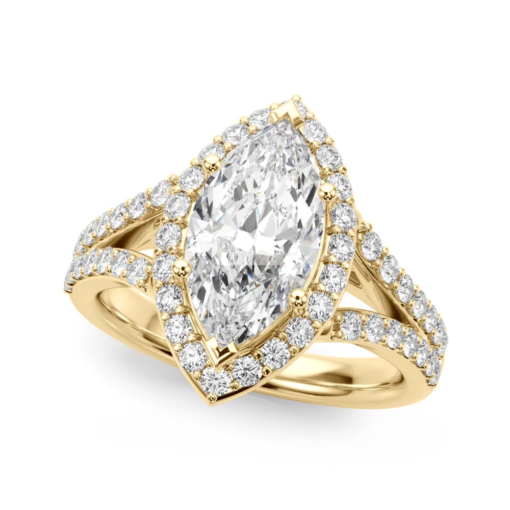Split Shank Marquise Halo Engagement Ring, style 51289, Front view in yellow gold