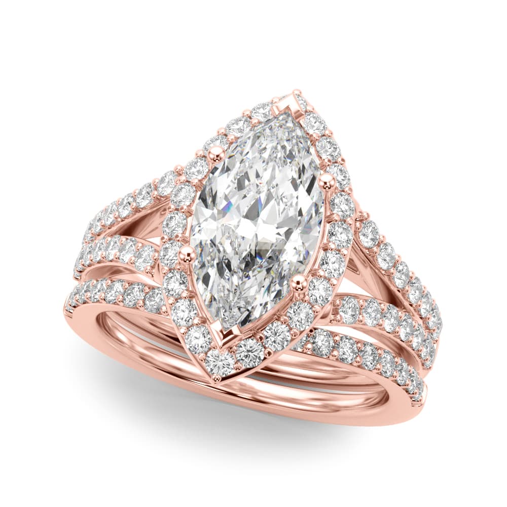 Split Shank Marquise Halo Engagement Ring, style 51289, On hand view in rose gold