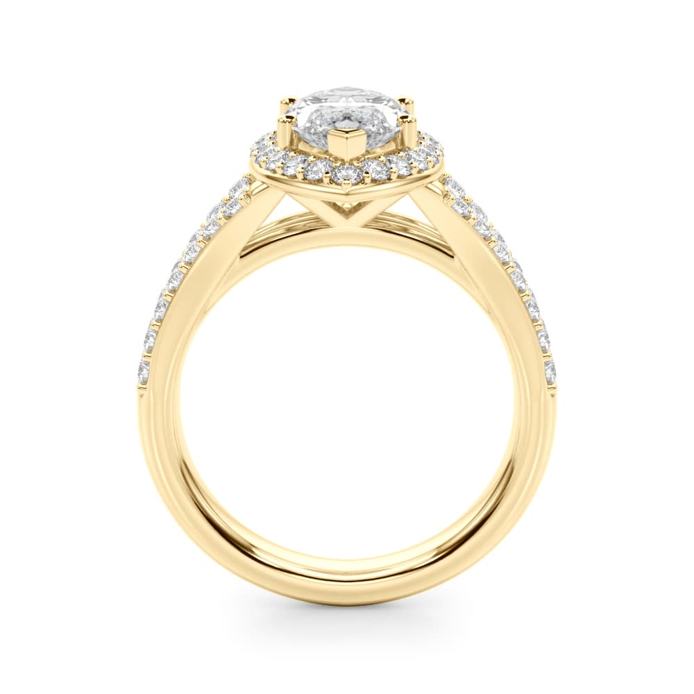 Split Shank Marquise Halo Engagement Ring, style 51289, Side view in yellow gold