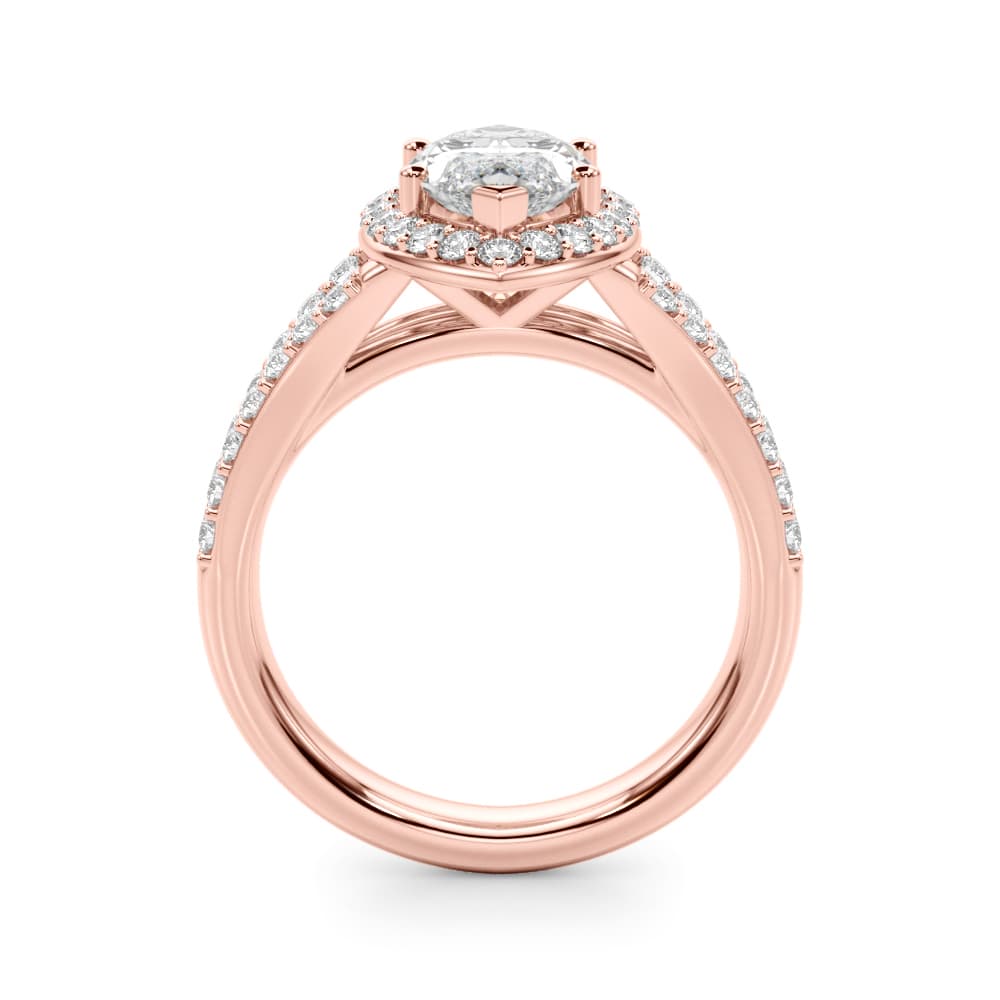 Split Shank Marquise Halo Engagement Ring, style 51289, Side view in rose gold
