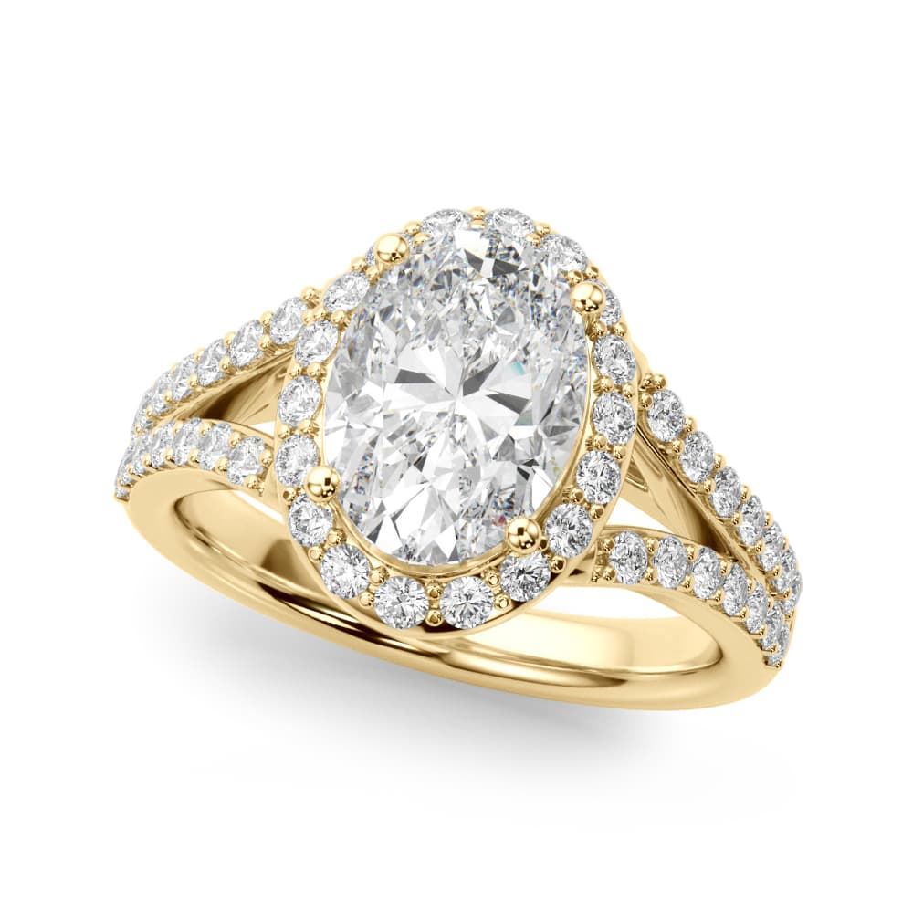 Split Shank Oval Halo Engagement Ring, style 51290, Front view in yellow gold
