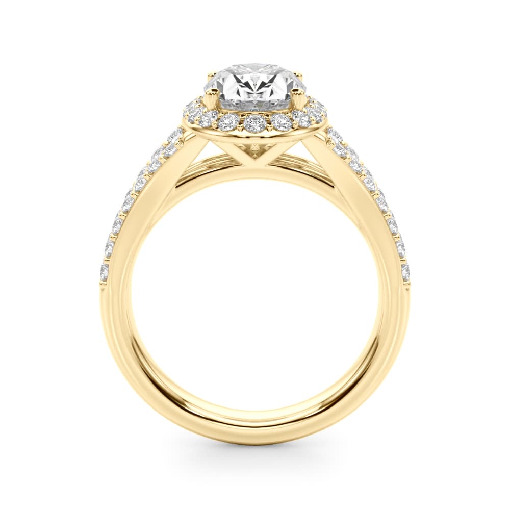 Split Shank Oval Halo Engagement Ring, style 51290, Side view in yellow gold