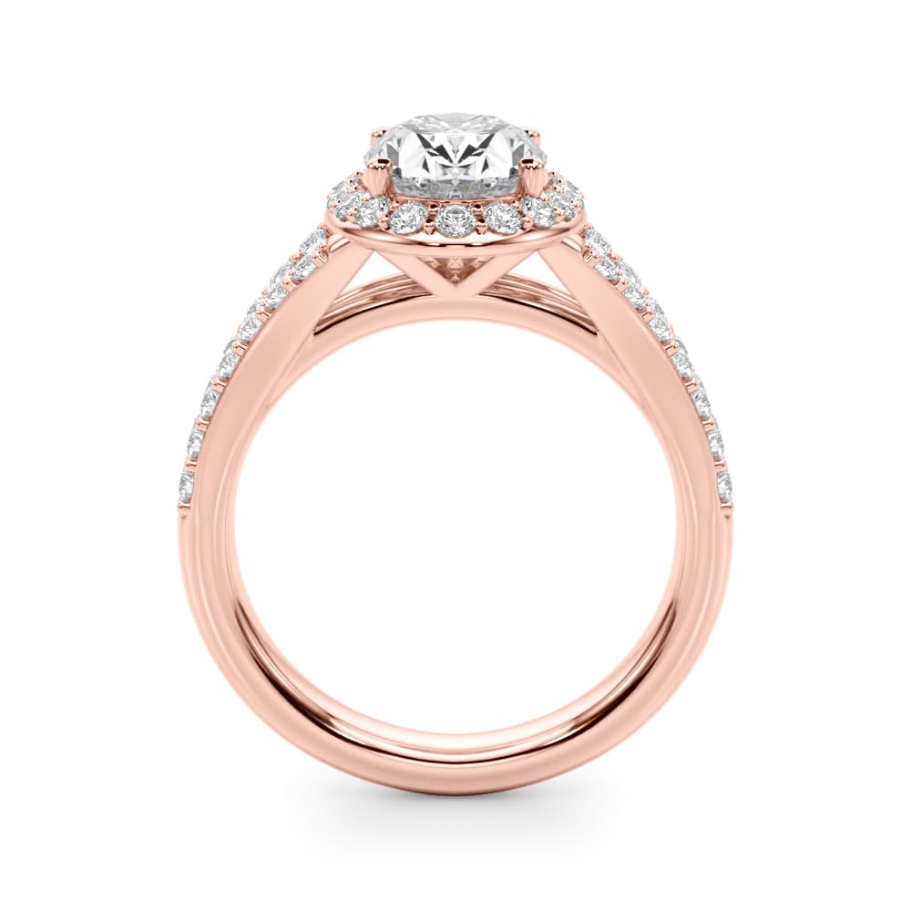 Split Shank Oval Halo Engagement Ring, style 51290, Side view in rose gold