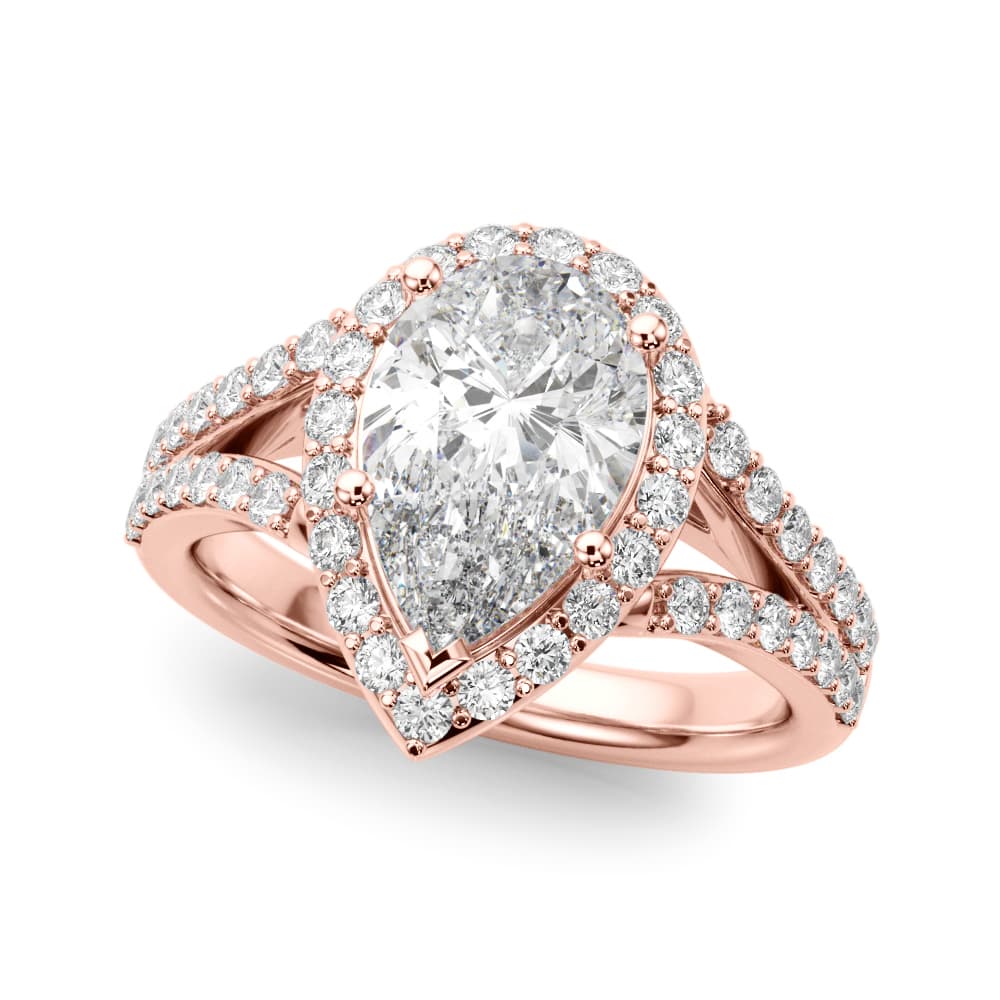 Split Shank Pear Halo Engagement Ring, style 51291, Front view in rose gold
