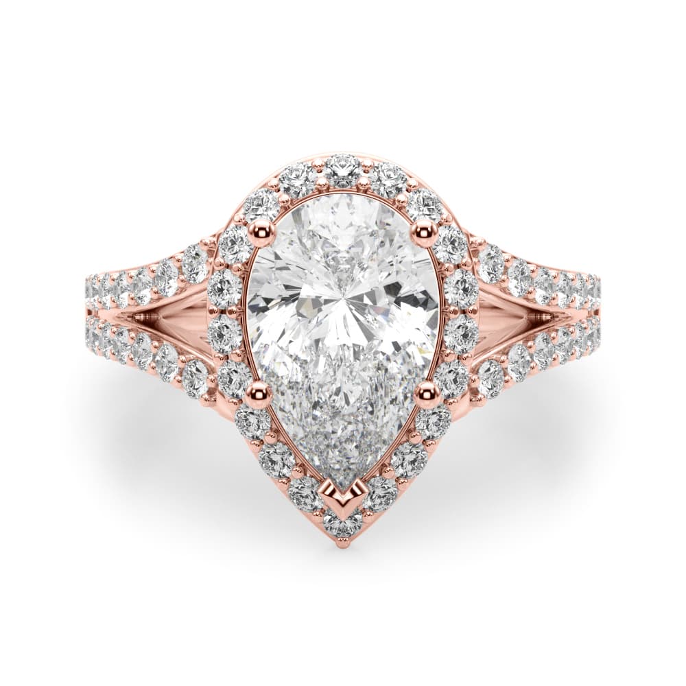 Split Shank Pear Halo Engagement Ring, style 51291, Angle view in rose gold