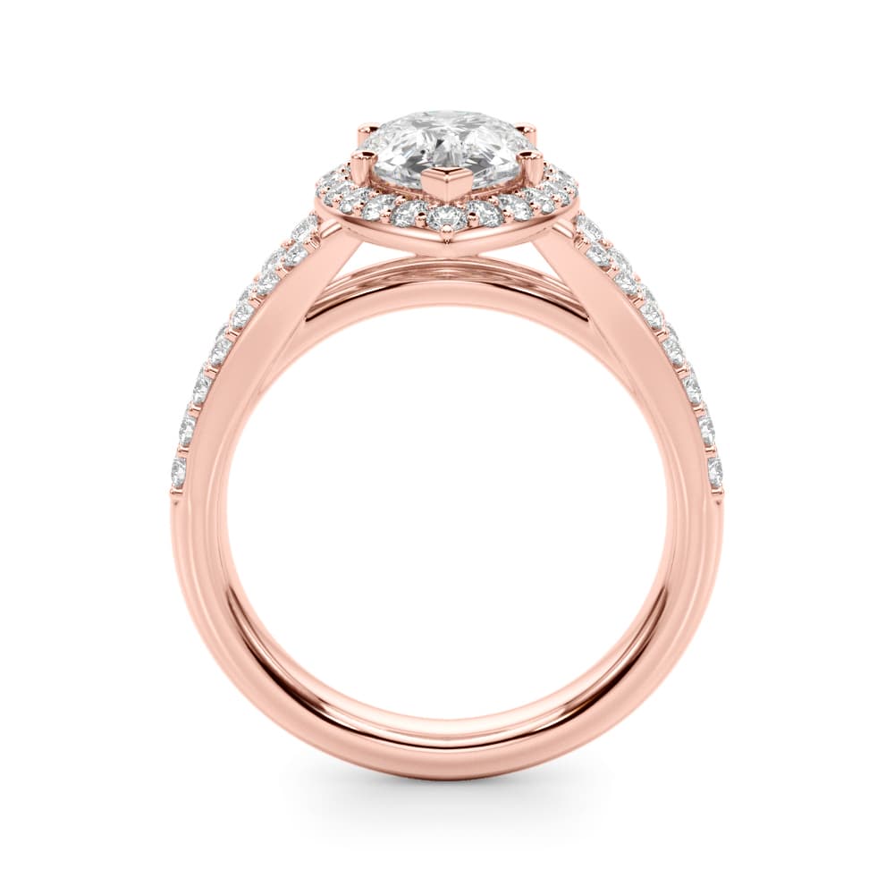 Split Shank Pear Halo Engagement Ring, style 51291, Side view in rose gold