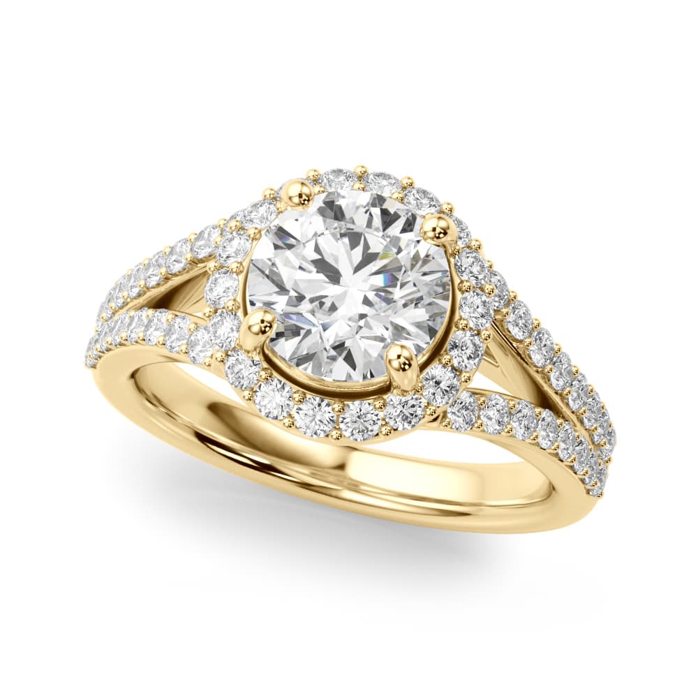 Split Shank Round Halo Engagement Ring, style 51292, Front view in yellow gold