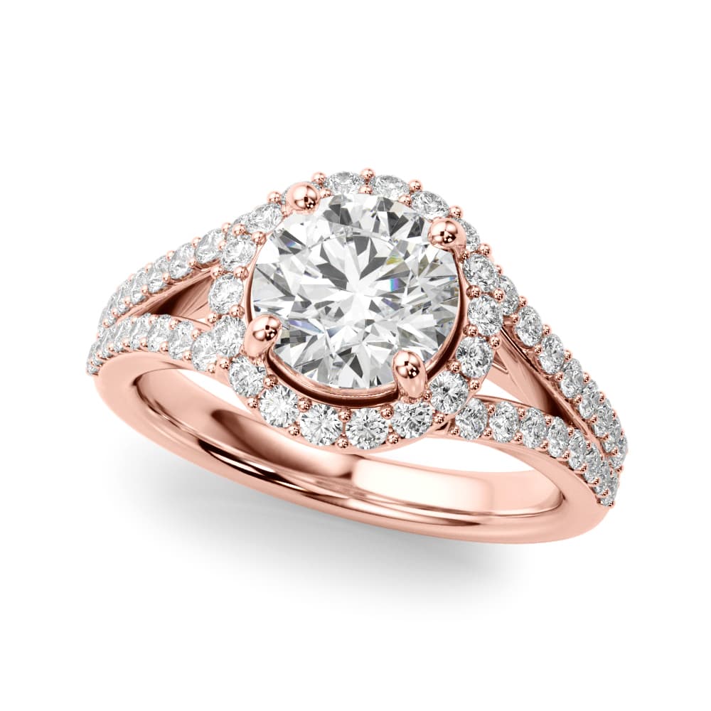 Split Shank Round Halo Engagement Ring, style 51292, Front view in rose gold