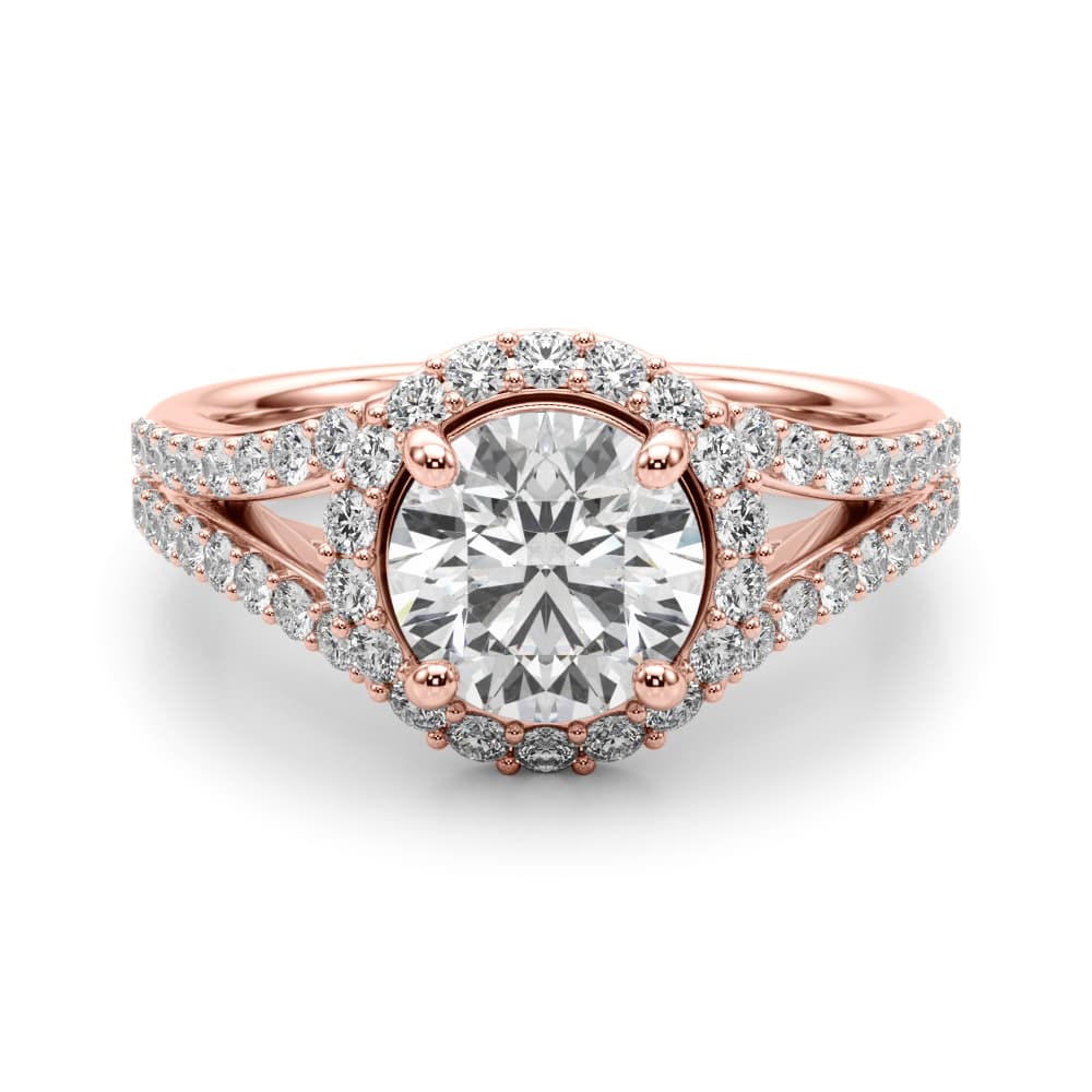 Split Shank Round Halo Engagement Ring, style 51292, Angle view in rose gold