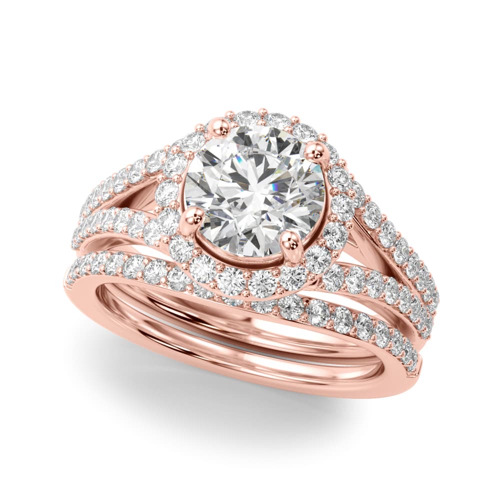 Split Shank Round Halo Engagement Ring, style 51292, On hand view in rose gold