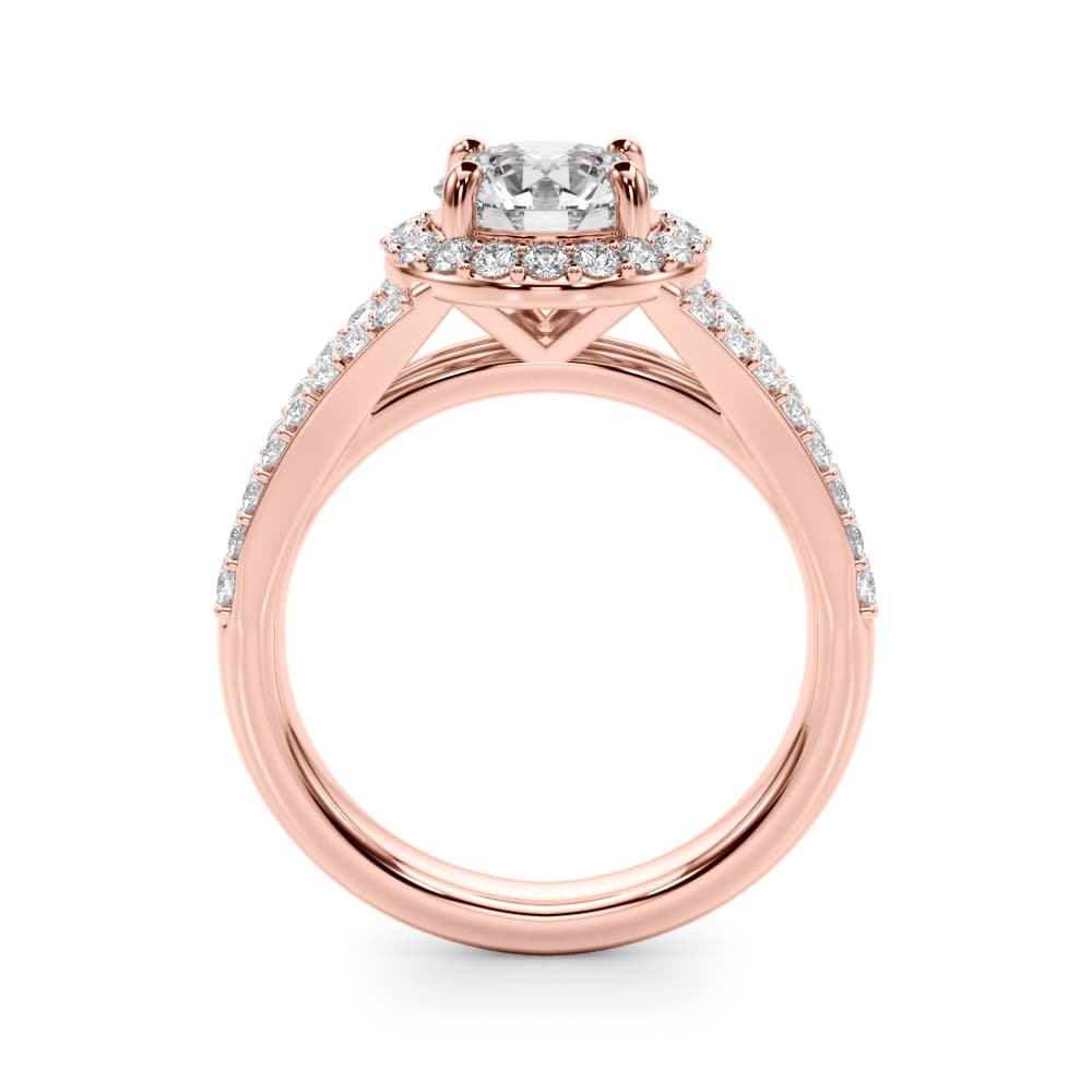 Split Shank Round Halo Engagement Ring, style 51292, Side view in rose gold
