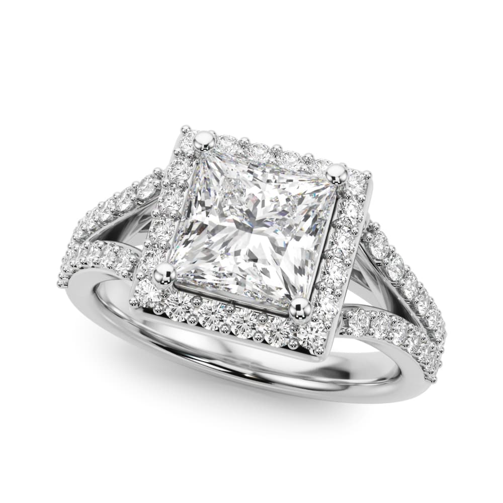 Split Shank Princess Cut Halo Engagement Ring — style 51294 in 10k White Gold