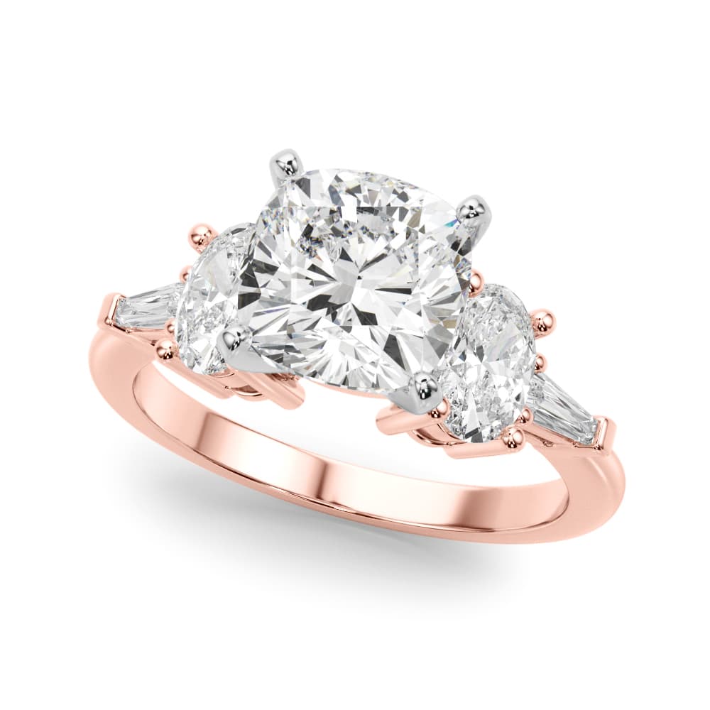 Tapered Baguette & Oval Accented Engagement Ring, style 51301, Front view in rose gold