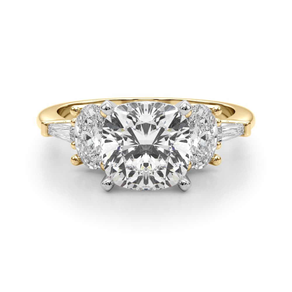Tapered Baguette & Oval Accented Engagement Ring, style 51301, Angle view in yellow gold