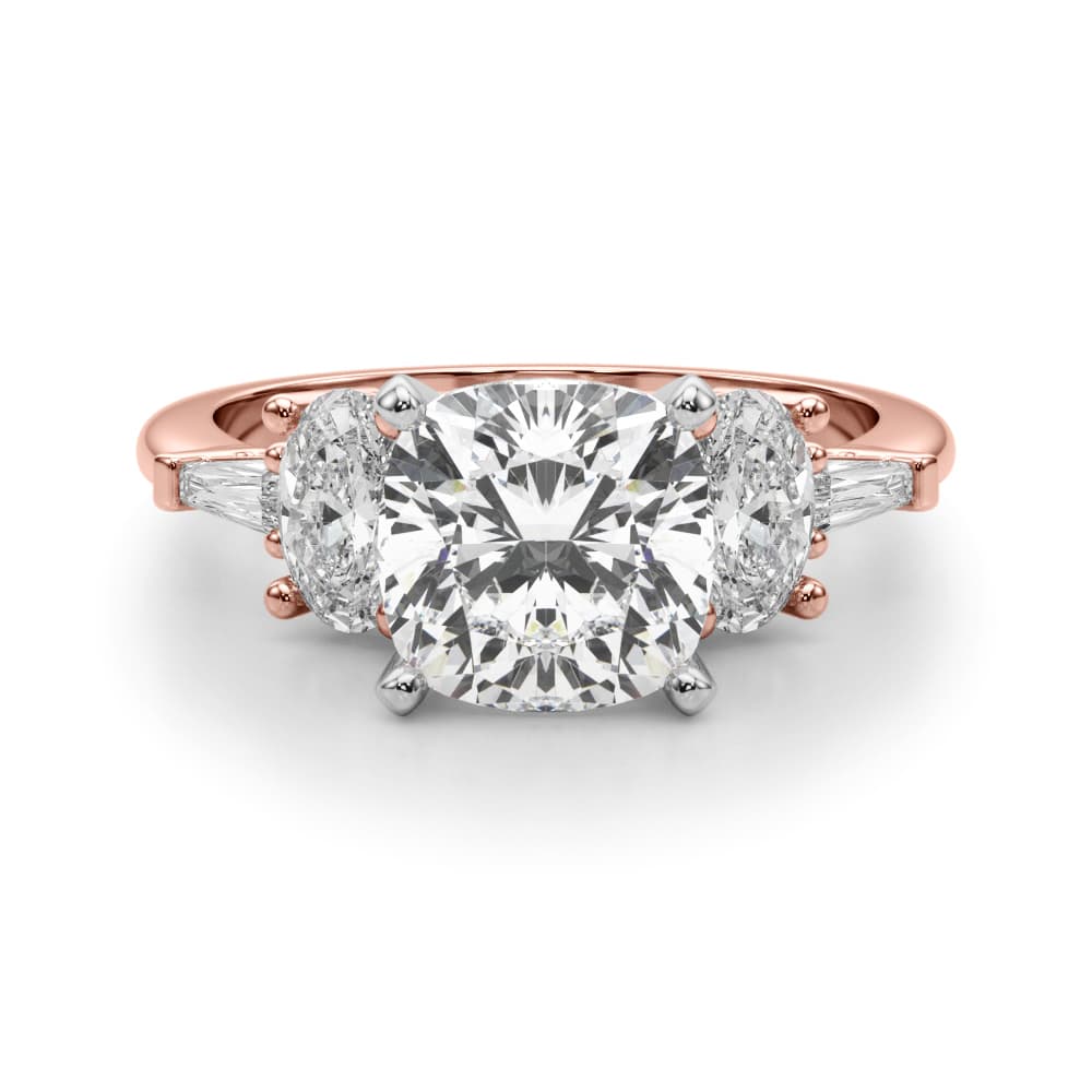 Tapered Baguette & Oval Accented Engagement Ring, style 51301, Angle view in rose gold