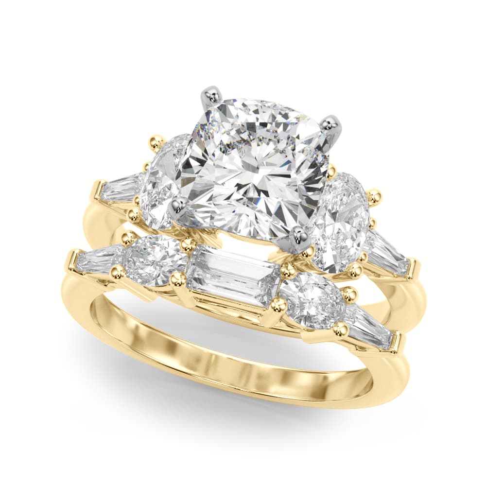 Tapered Baguette & Oval Accented Engagement Ring, style 51301, On hand view in yellow gold