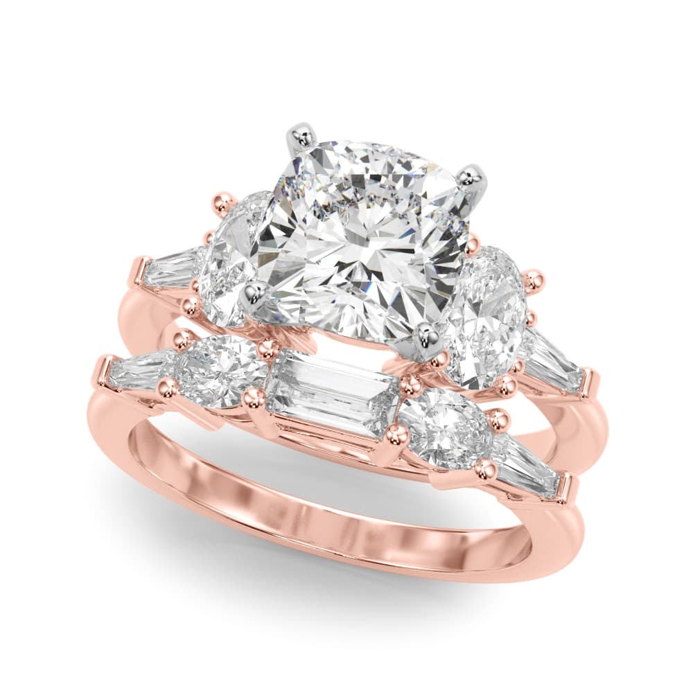 Tapered Baguette & Oval Accented Engagement Ring, style 51301, On hand view in rose gold