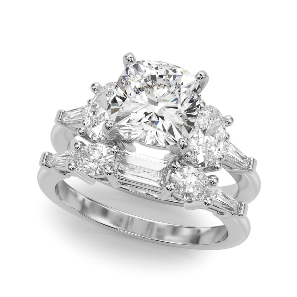 Tapered Baguette & Oval Accented Engagement Ring, style 51301, On hand view in white gold or platinum