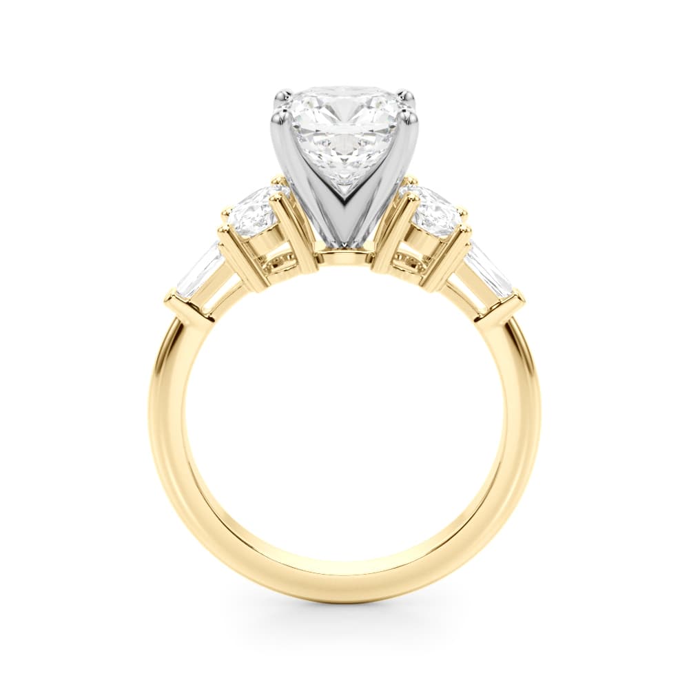 Tapered Baguette & Oval Accented Engagement Ring, style 51301, Side view in yellow gold