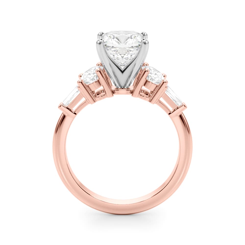 Tapered Baguette & Oval Accented Engagement Ring, style 51301, Side view in rose gold