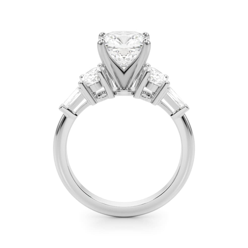 Tapered Baguette & Oval Accented Engagement Ring, style 51301, Side view in white gold or platinum