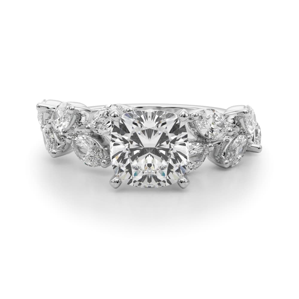 Nature Inspired Engagement Ring, style 51302, Angle view in white gold or platinum