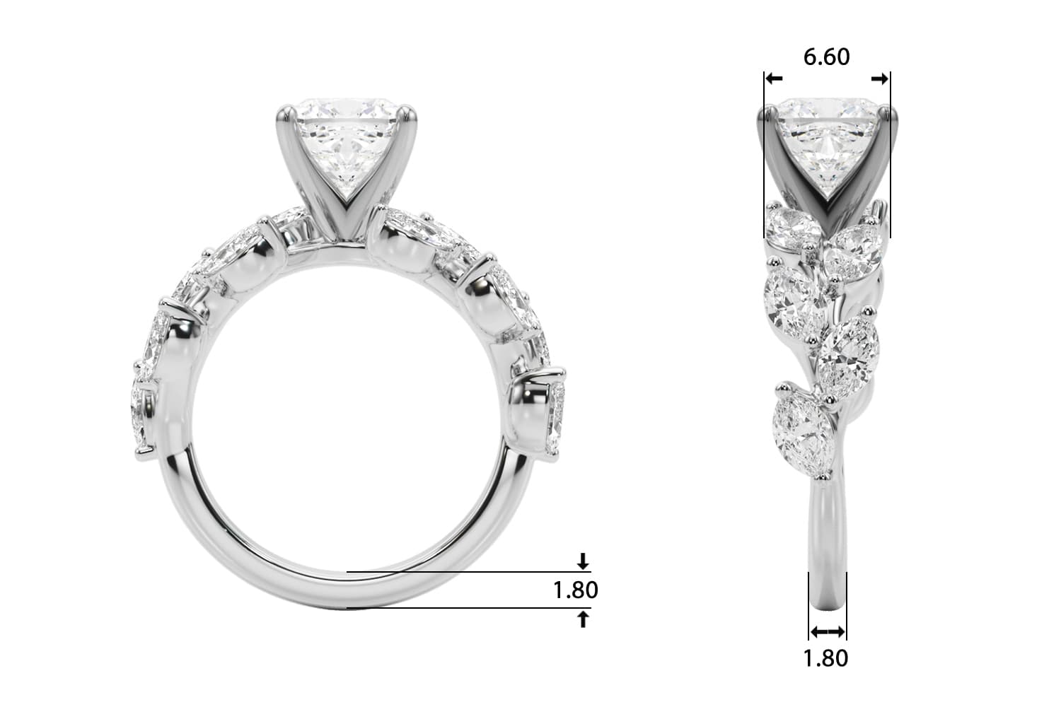Nature Inspired Engagement Ring, style 51302, Top view in white gold or platinum