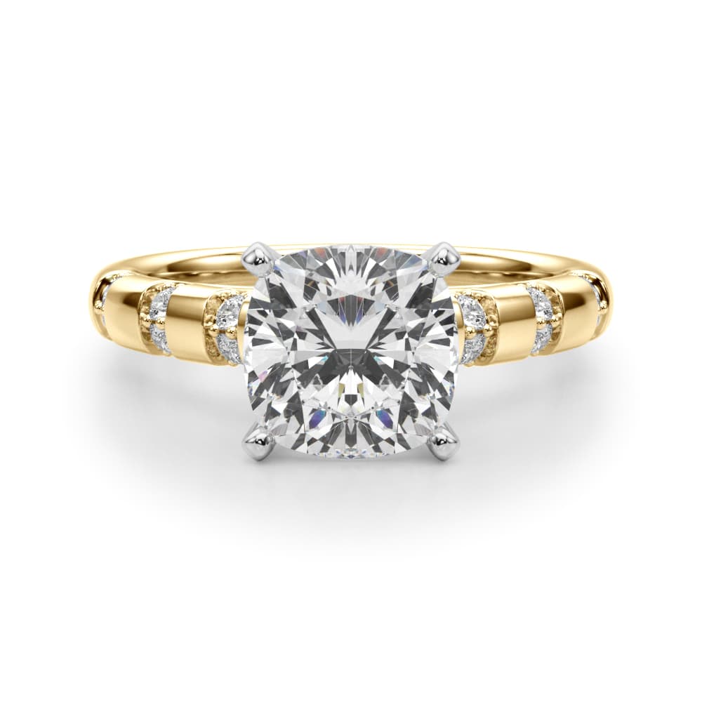 Contemporary Catherdral Engagement Ring, style 51303, Angle view in yellow gold