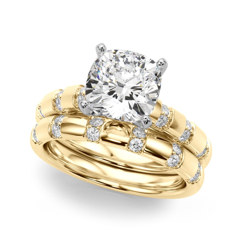 Contemporary Catherdral Engagement Ring, style 51303, On hand view in yellow gold