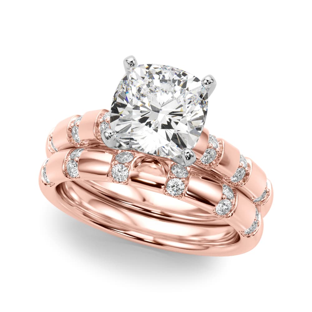 Contemporary Catherdral Engagement Ring, style 51303, On hand view in rose gold