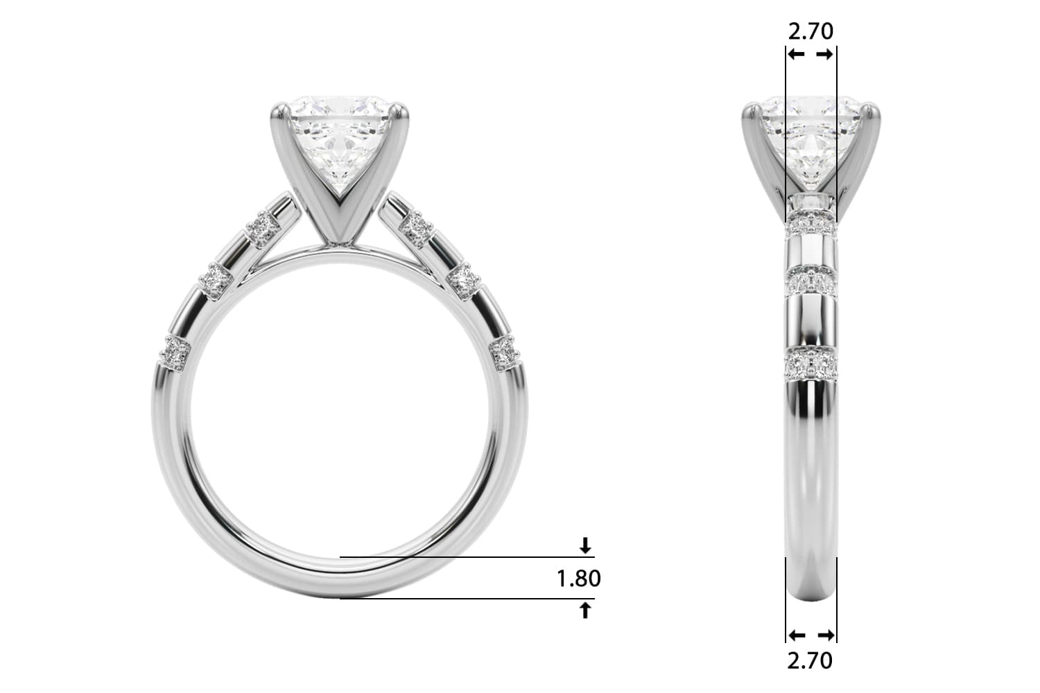 Contemporary Catherdral Engagement Ring, style 51303, Top view in white gold or platinum