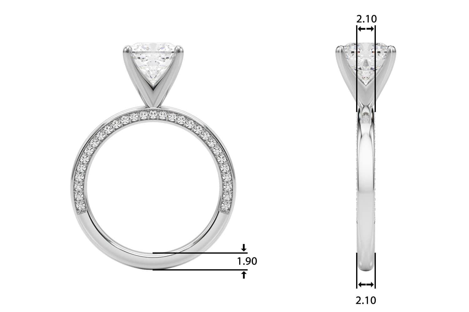 Contemporary Engagement Ring, style 51304, Top view in white gold or platinum