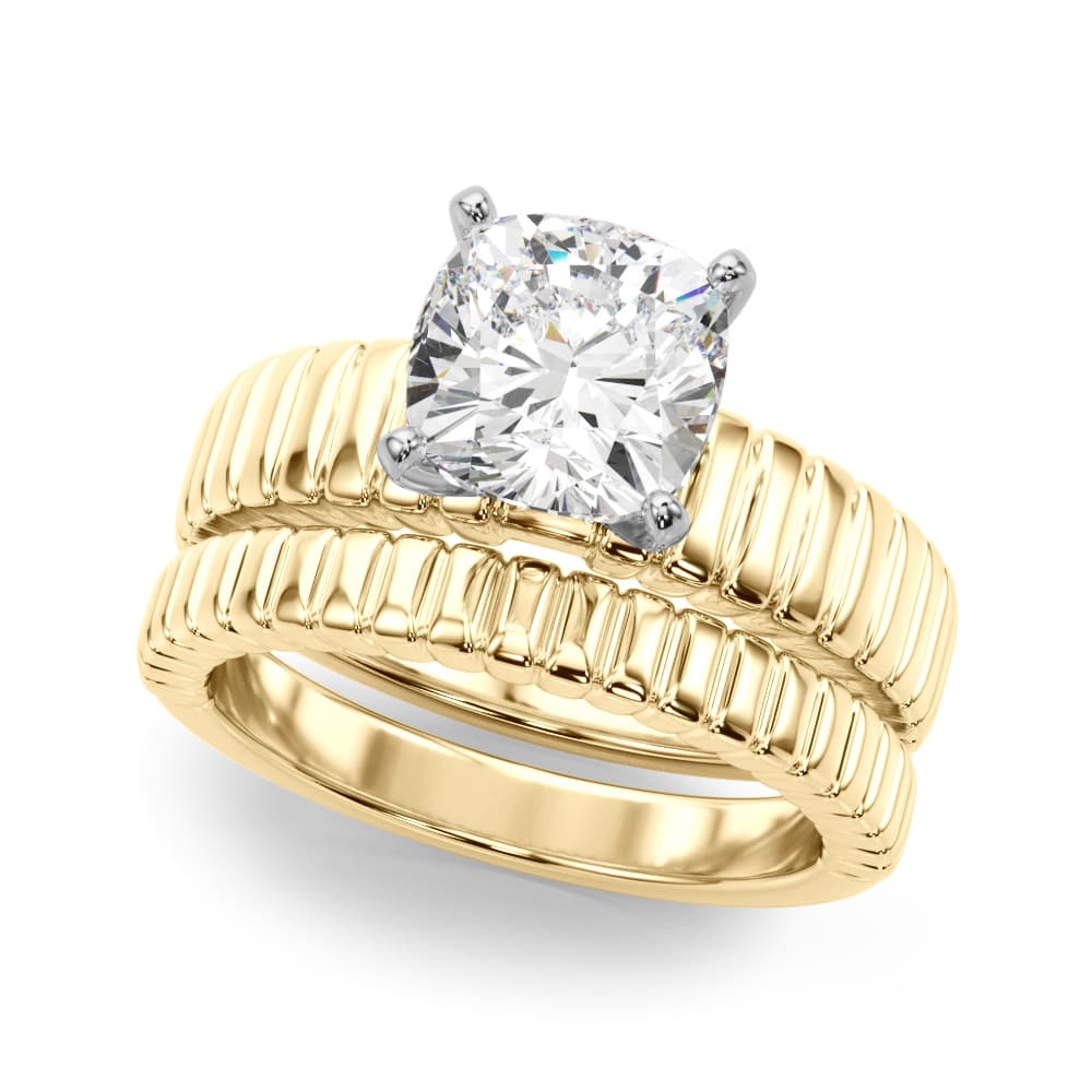 Textured Solitaire Engagement Ring, style 51305, On hand view in yellow gold