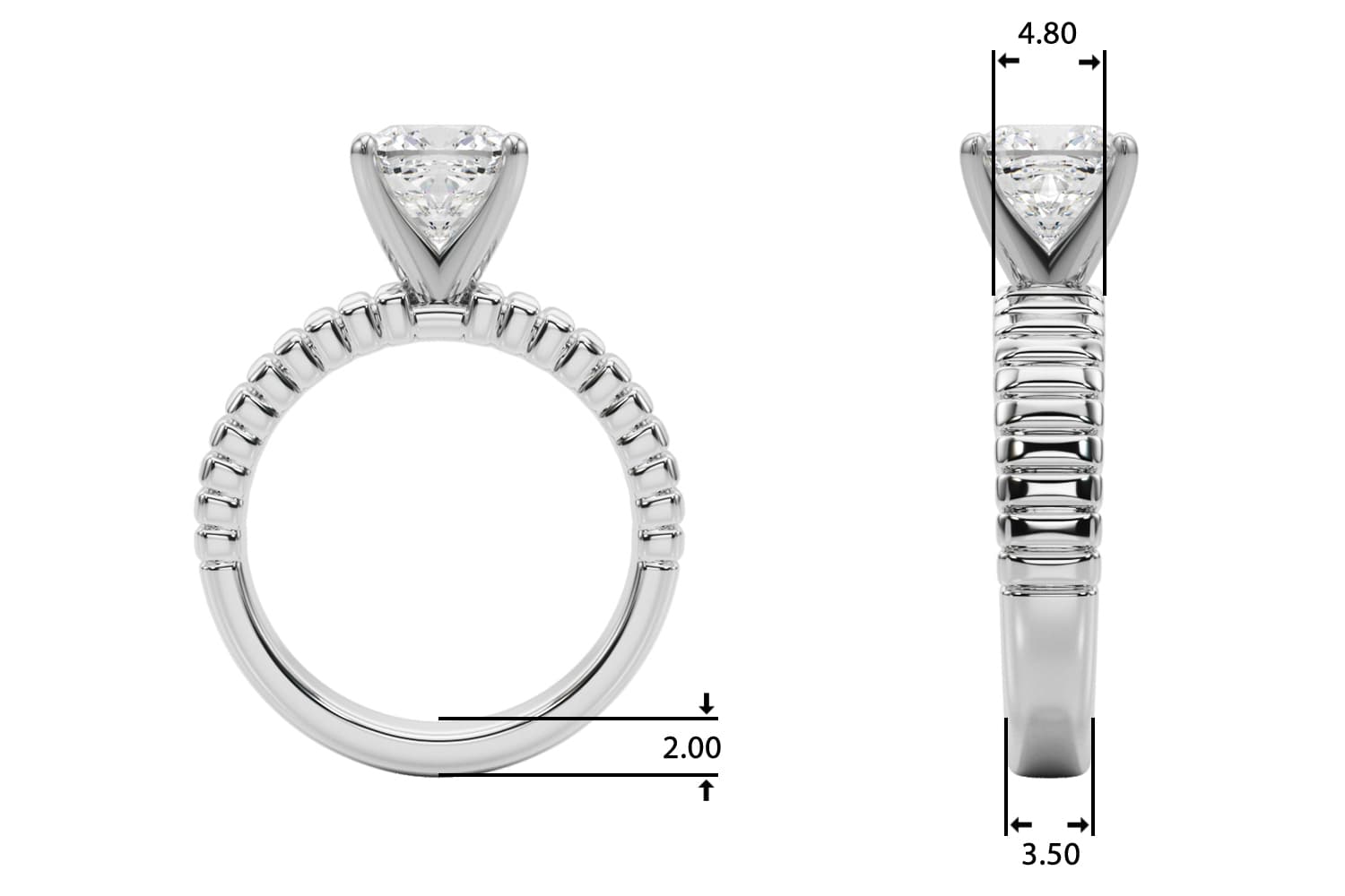Textured Solitaire Engagement Ring, style 51305, Top view in white gold or platinum