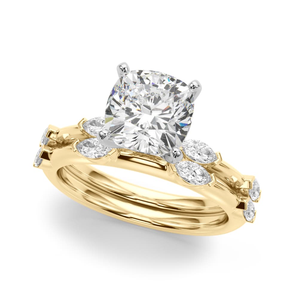 Contemporary Engagement Ring, style 51306, On hand view in yellow gold