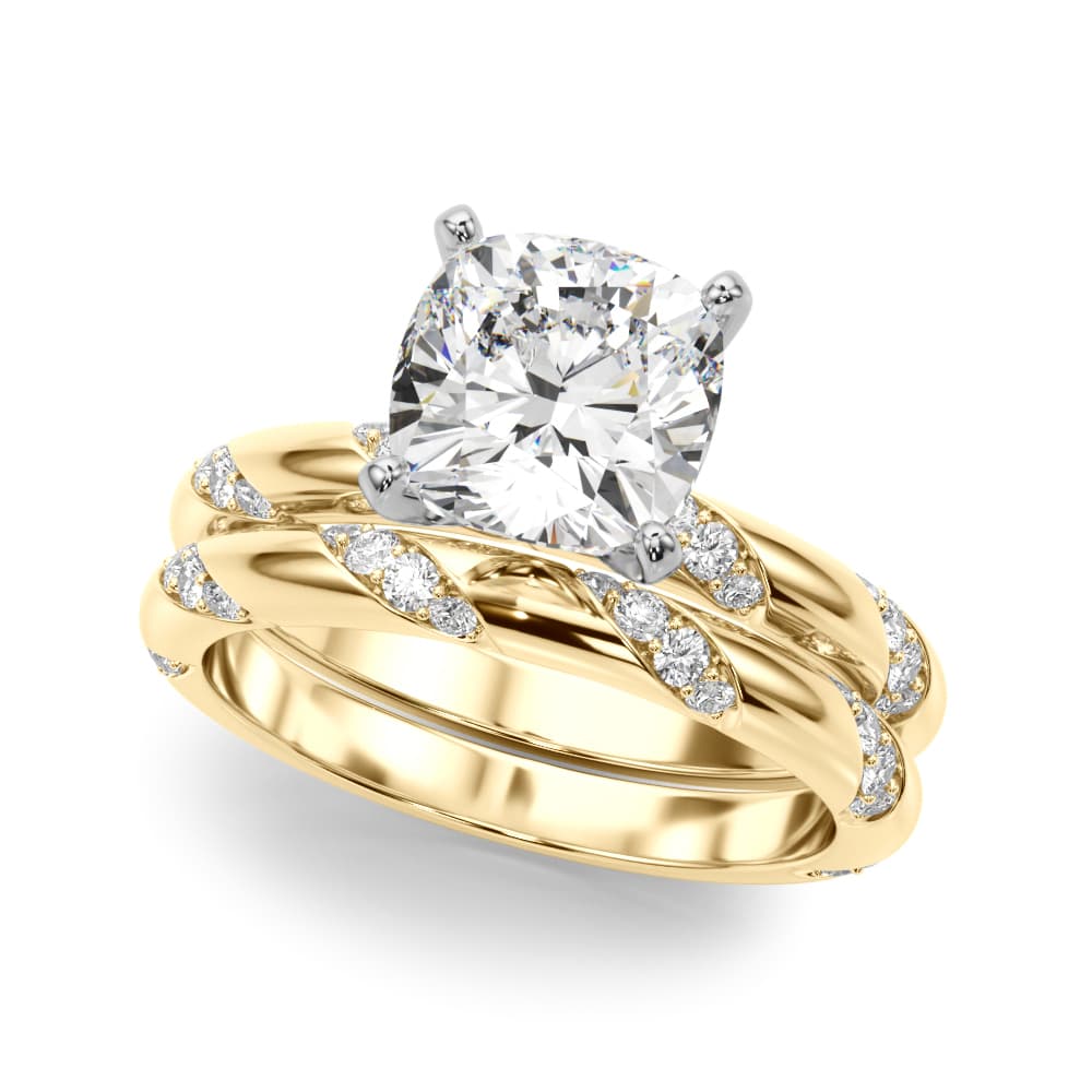 Contemporary Engagement Ring, style 51307, On hand view in yellow gold