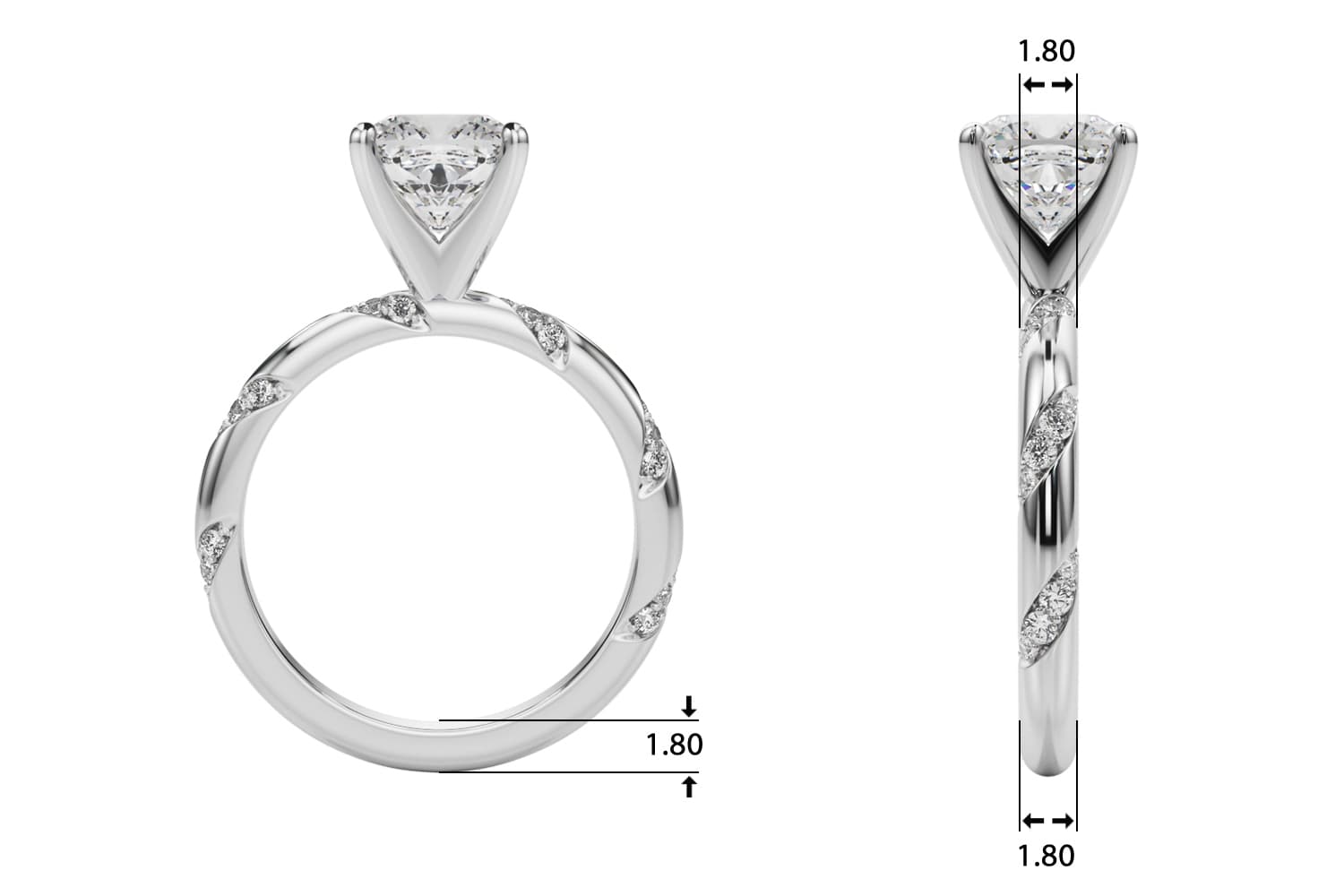 Contemporary Engagement Ring, style 51307, Top view in white gold or platinum