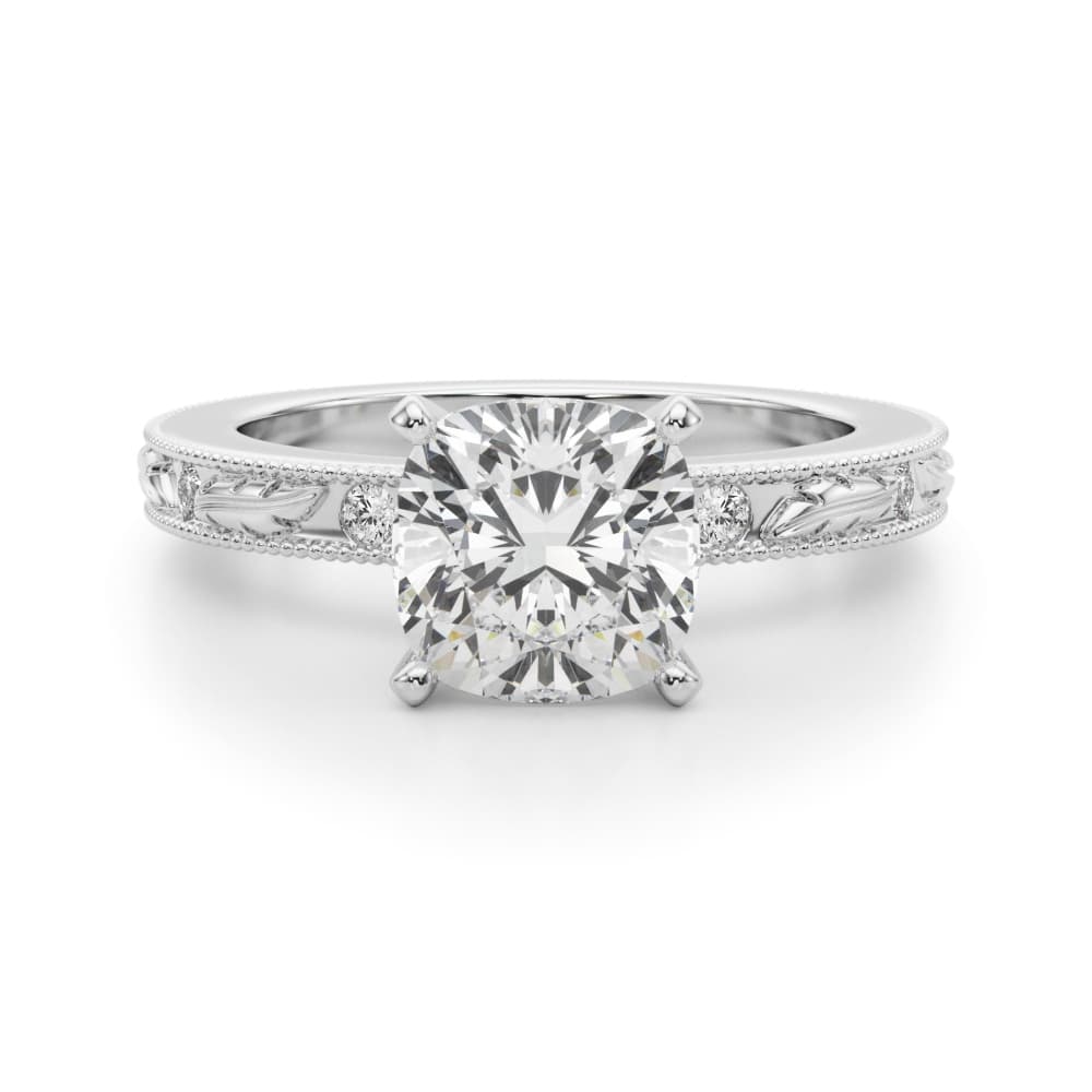 Vintage Inspired Engagement Ring, style 51308, Angle view in white gold or platinum