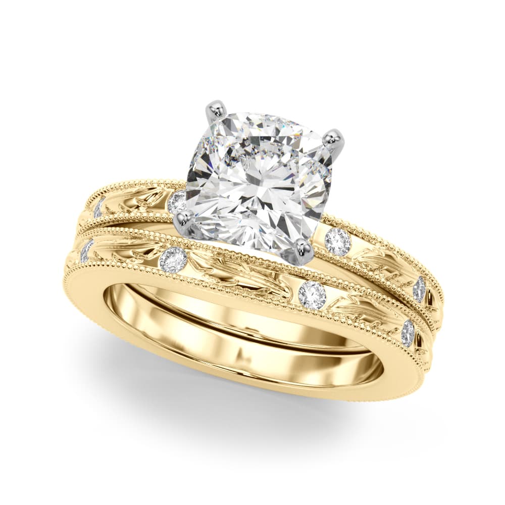Vintage Inspired Engagement Ring, style 51308, On hand view in yellow gold