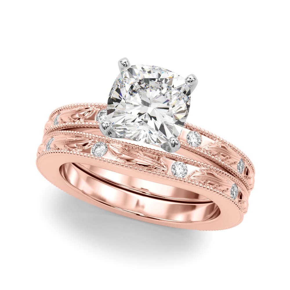 Vintage Inspired Engagement Ring, style 51308, On hand view in rose gold