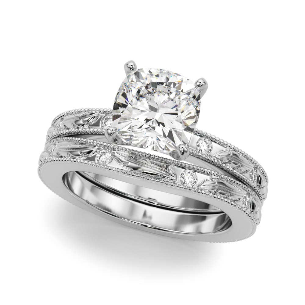 Vintage Inspired Engagement Ring, style 51308, On hand view in white gold or platinum