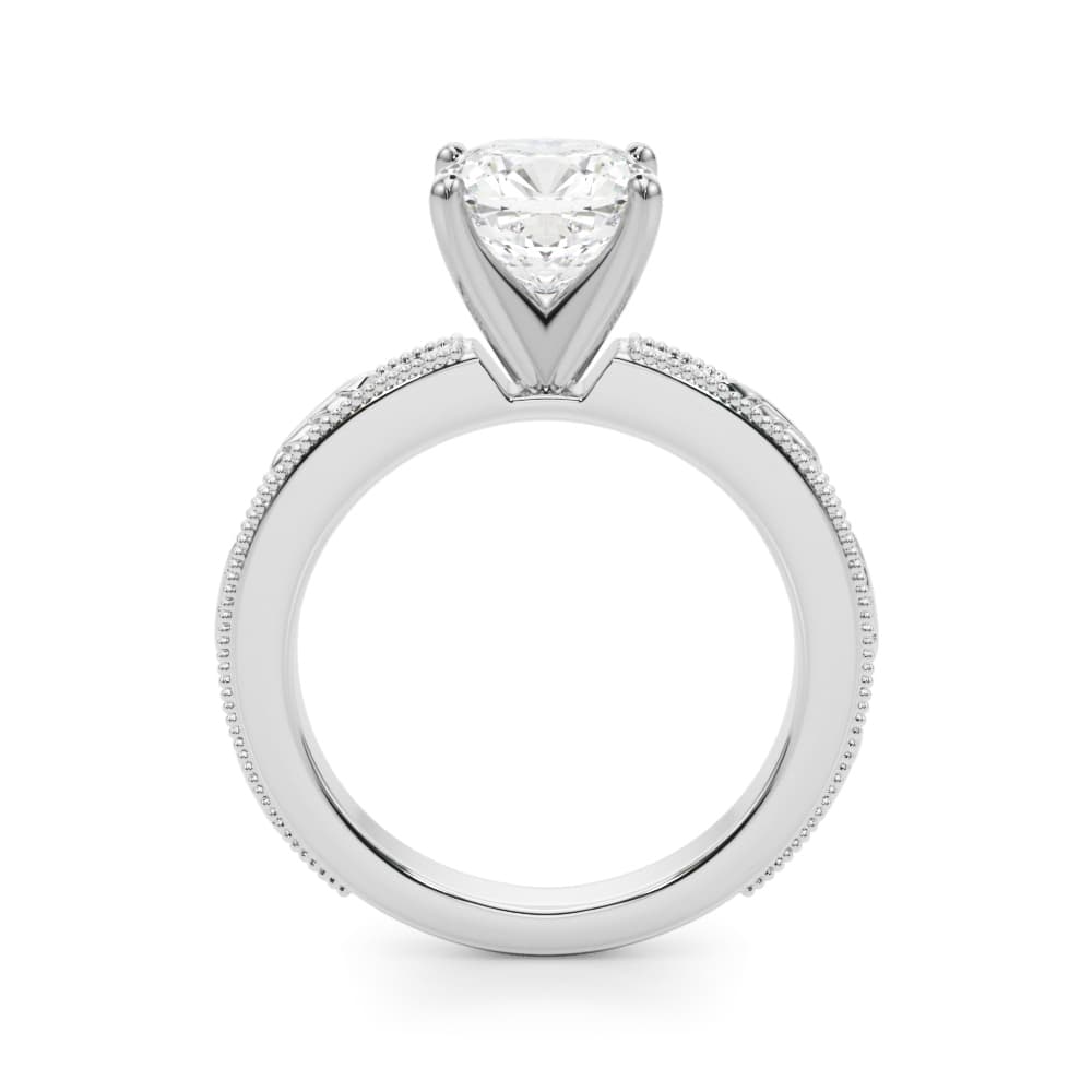 Vintage Inspired Engagement Ring, style 51308, Side view in white gold or platinum