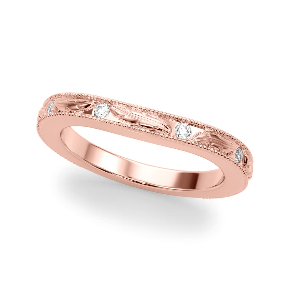 Vintage Inspired Wedding Band (0.16 ct. tw.), Front view in rose gold