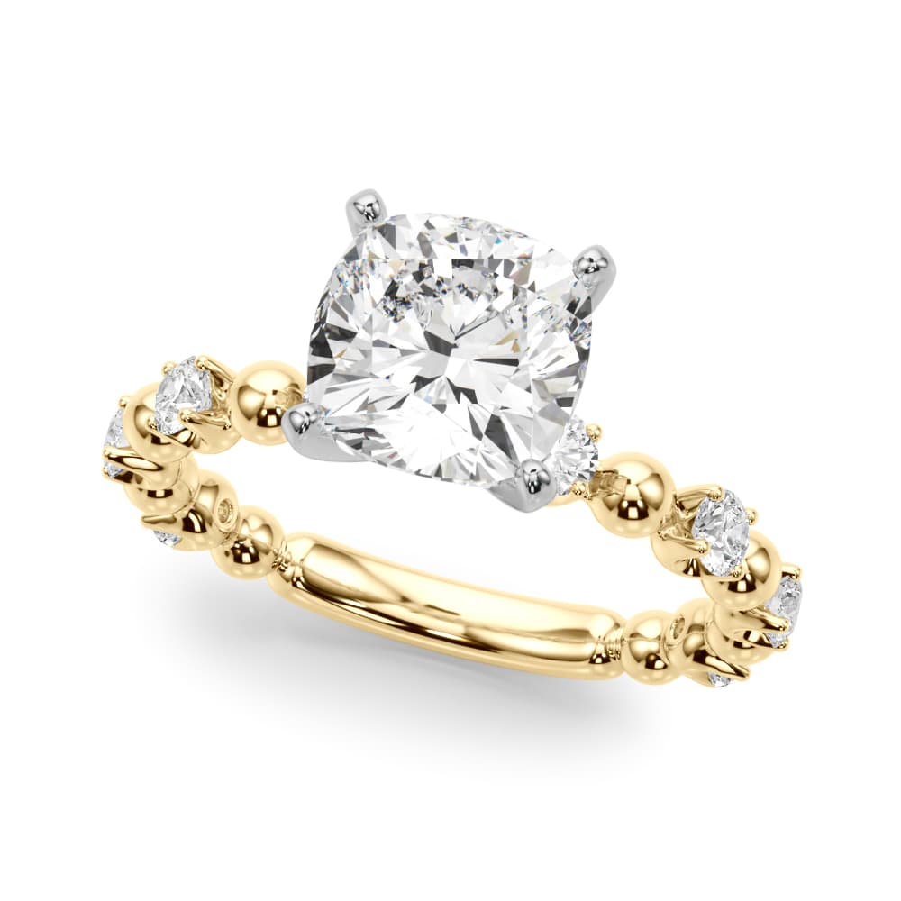Alternating Bead & Diamond Engagement Ring, style 51309, Front view in yellow gold