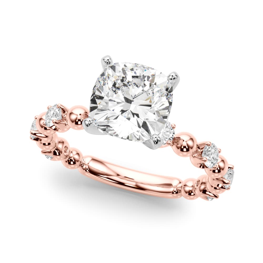 Alternating Bead & Diamond Engagement Ring, style 51309, Front view in rose gold