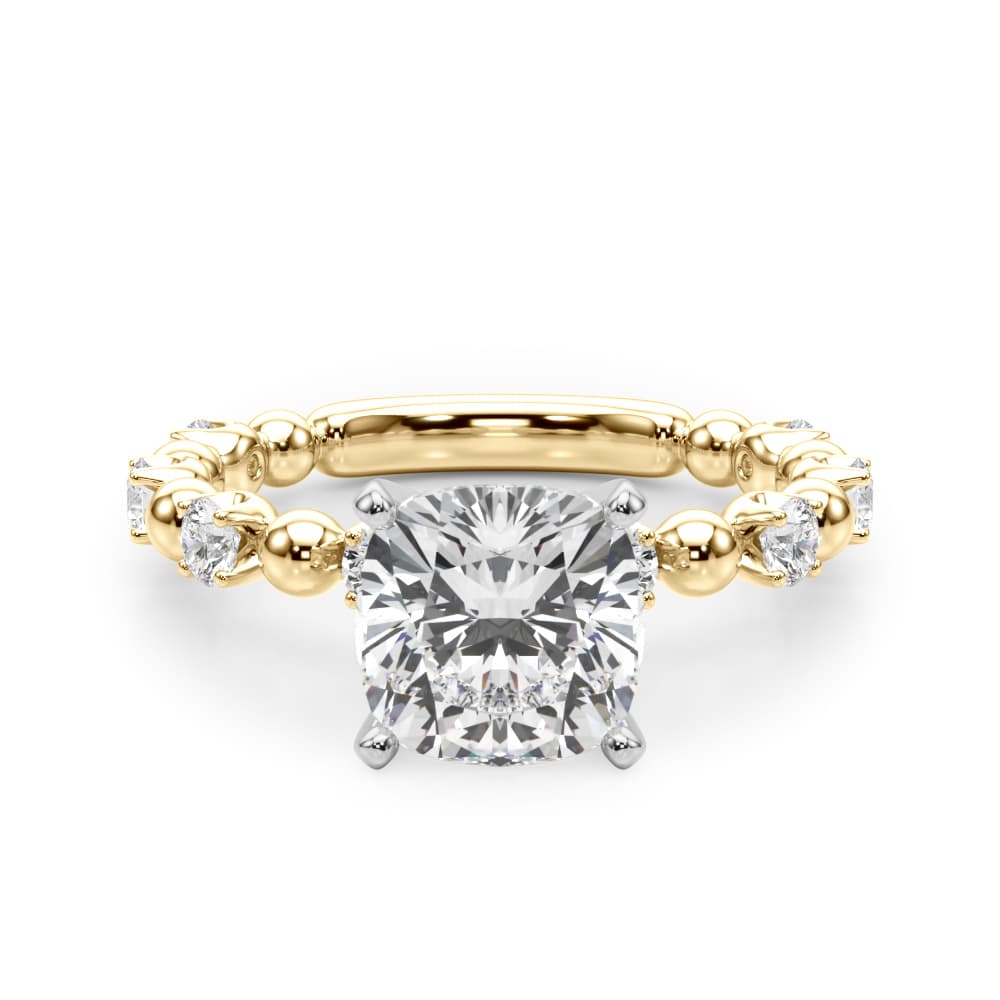 Alternating Bead & Diamond Engagement Ring, style 51309, Angle view in yellow gold