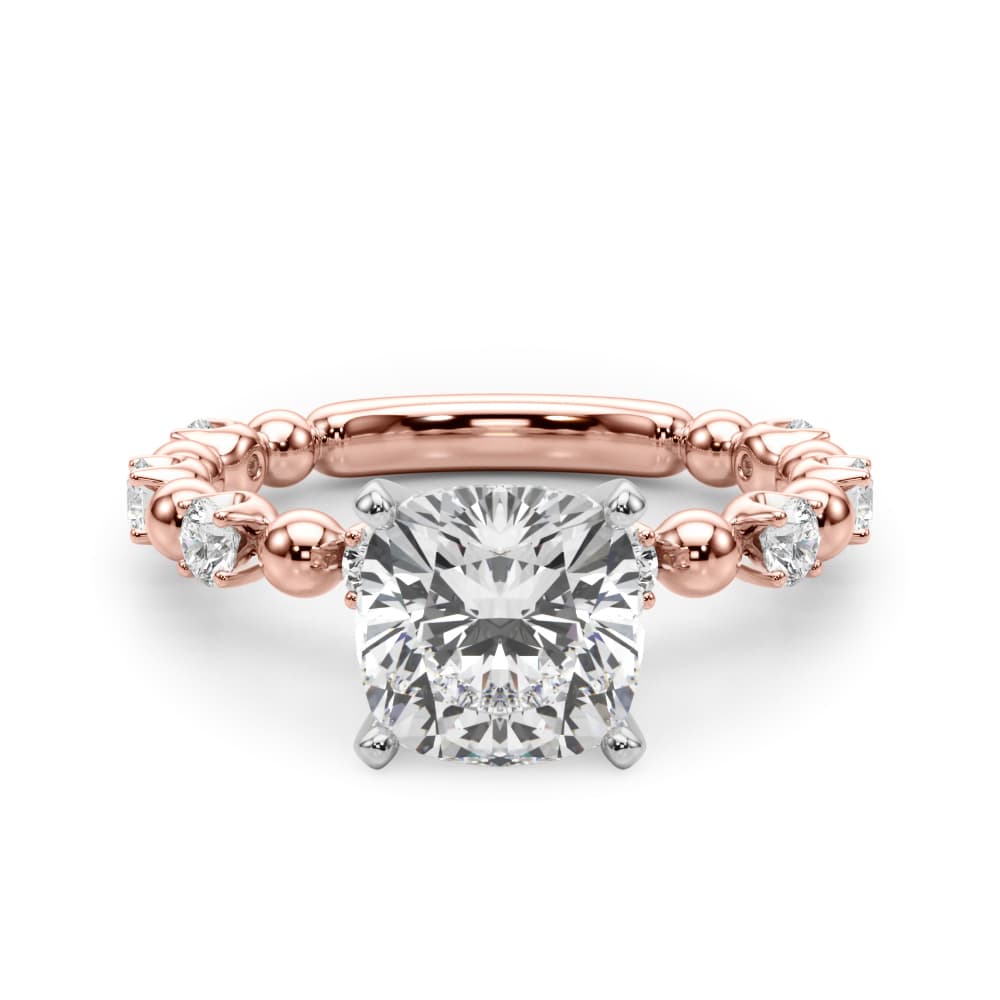 Alternating Bead & Diamond Engagement Ring, style 51309, Angle view in rose gold