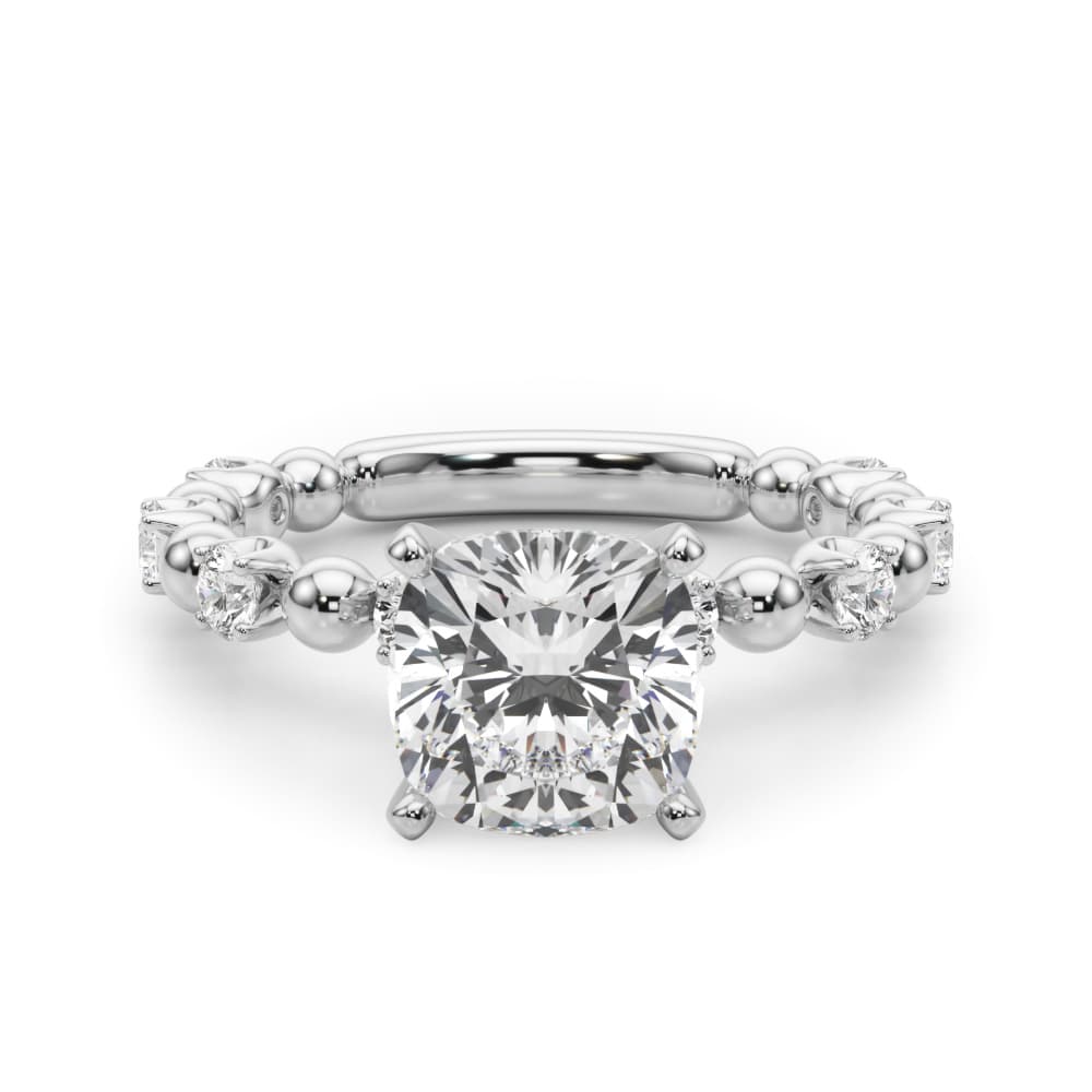 Alternating Bead & Diamond Engagement Ring, style 51309, Angle view in white gold or platinum