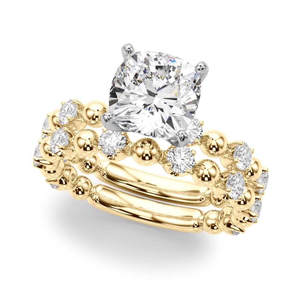 Alternating Bead & Diamond Engagement Ring, style 51309, On hand view in yellow gold