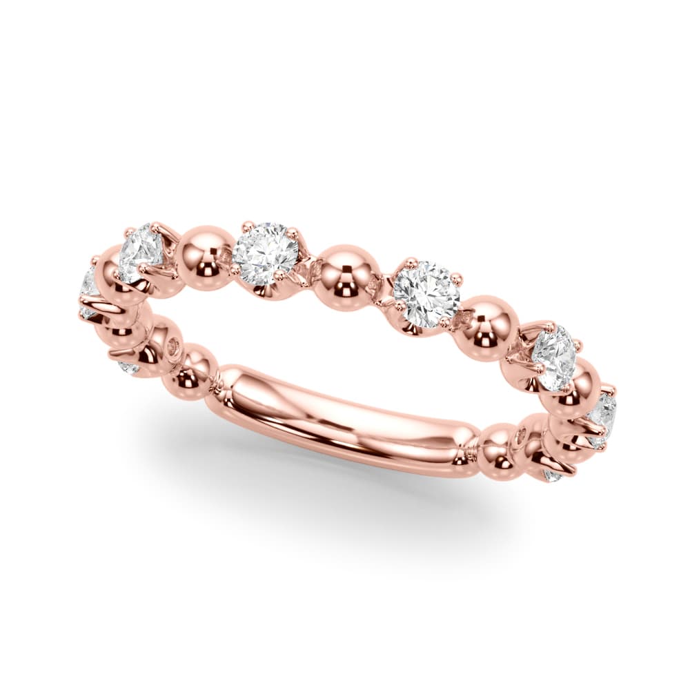 Alternating Bead & Diamond Wedding Band (0.48 ct. tw.), Front view in rose gold